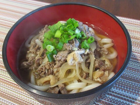 冷凍讃岐うどんで！揚げ入り肉うどん